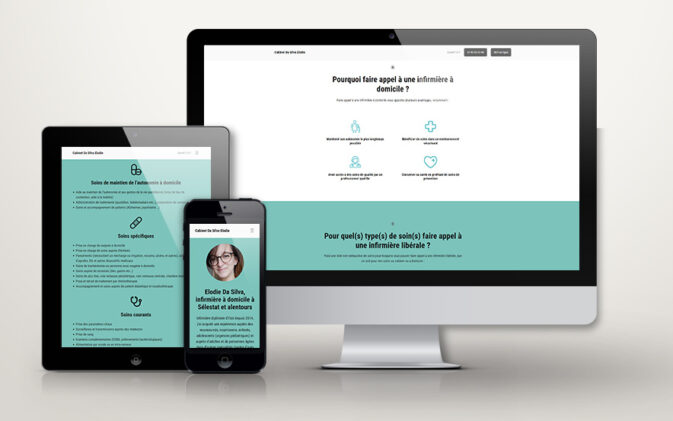 Aperçus sur ordinateur, tablette et smartphone d'un site one page écoconçu.